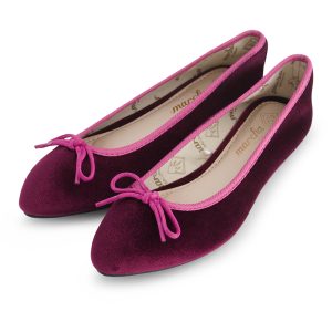 נעלי בלרינה נעלי בובה שפיץ קטיפה בורדו Mulberry Olive Point 3